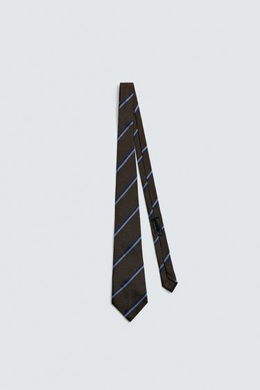 100% SILK STRIPED TIE - Navy blue by Zara