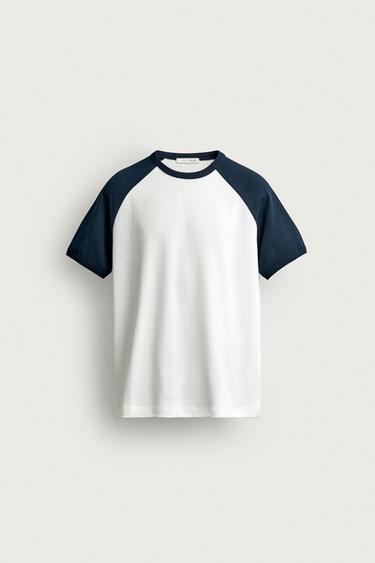 RELAXED FIT COLOUR BLOCK T-SHIRT - Blue by Zara