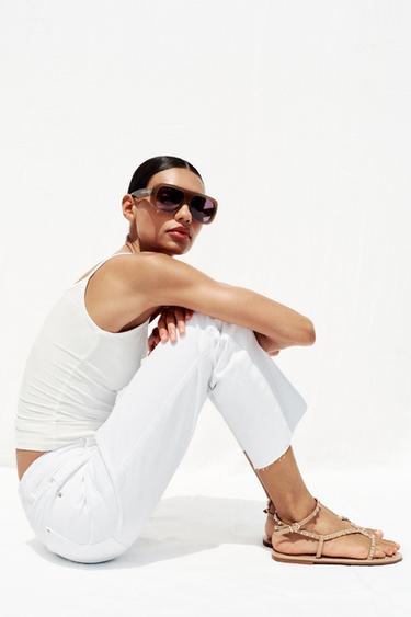 SANDALS WITH METALLIC BEADED STRAPS - Beige by Zara - Image 0