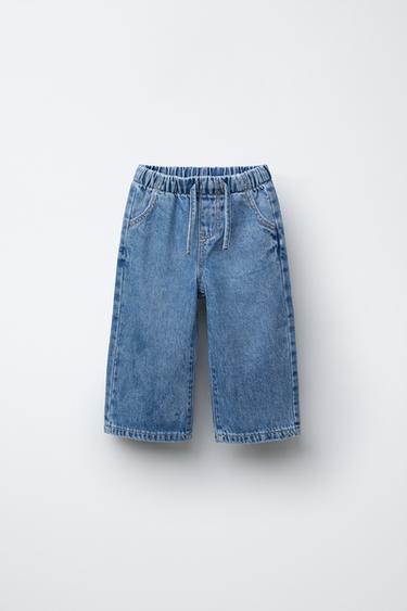 WIDE-LEG DRAWSTRING JEANS - Mid-blue by Zara