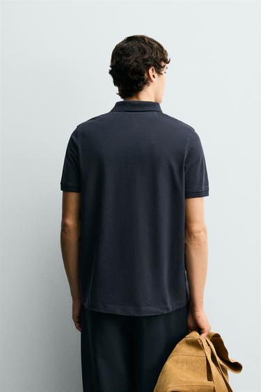 PIQUÉ TEXTURED POLO SHIRT - Navy blue by Zara