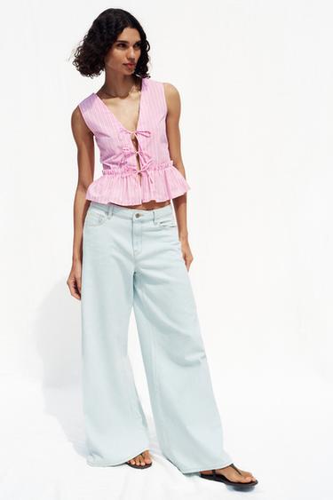 STRIPED TOP WITH TIES - Pink / White by Zara - Image 0