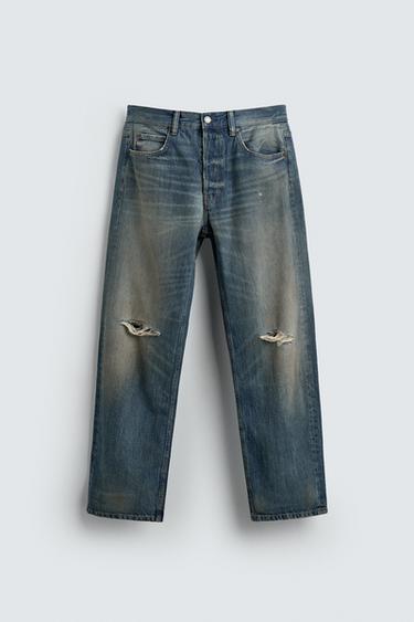 RIPPED REGULAR STRAIGHT-LEG JEANS - Mid-blue by Zara - Image 0