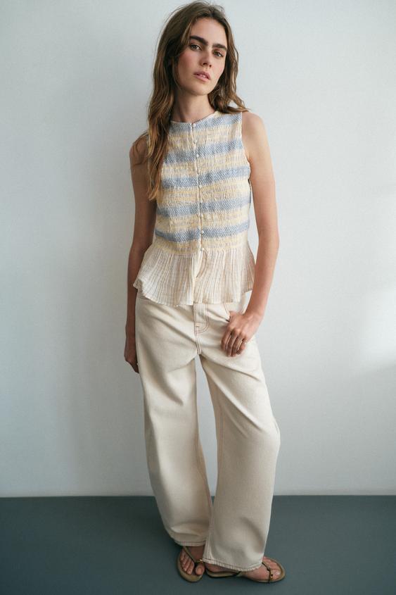 EMBROIDERED SMOCKED TOP - Multicoloured by Zara - Image 0