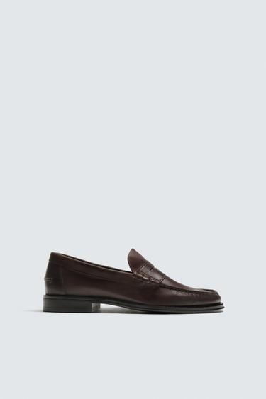 LEATHER PENNY LOAFERS - Brown by Zara