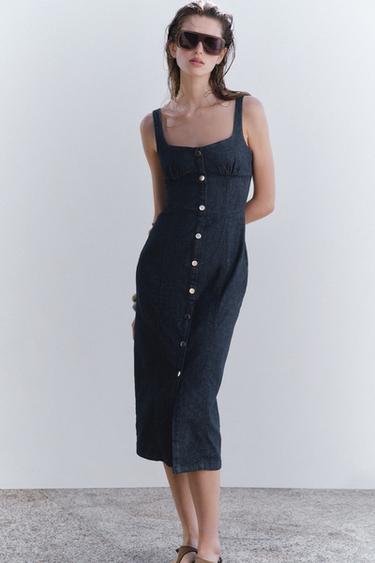 Z1975 STRAPPY DENIM MIDI DRESS - Blue by Zara