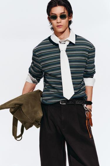 STRIPED SHIRT WITH CONTRAST TIE - Ecru by Zara