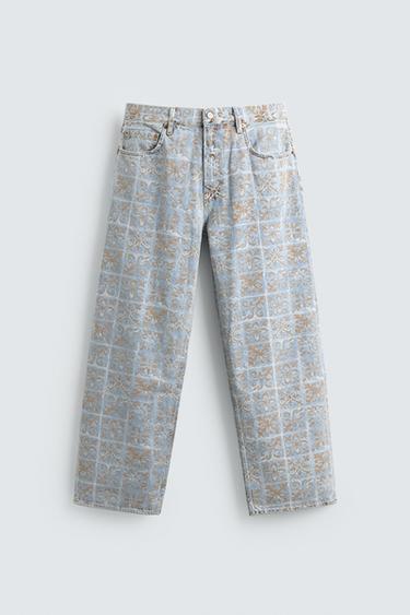 GEOMETRIC PRINT RELAXED FIT JEANS - Light blue by Zara