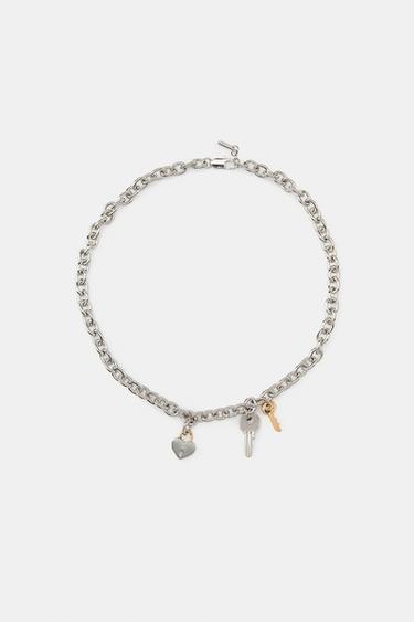 CHAIN NECKLACE WITH KEY CHARMS - Silver by Zara