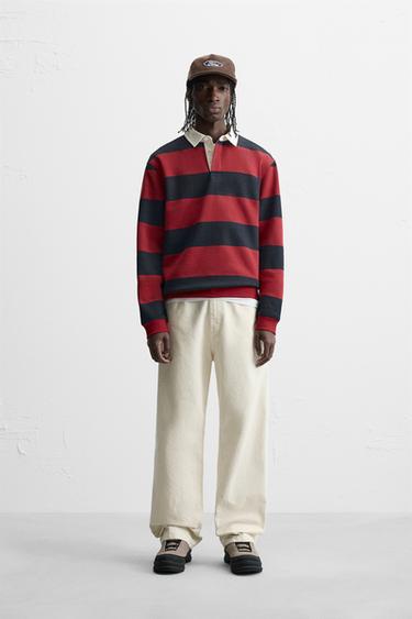 CONTRAST COLLAR POLO SWEATSHIRT - red/navy by Zara