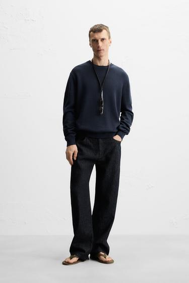 COTTON - LINEN SWEATER - Navy blue by Zara - Image 0
