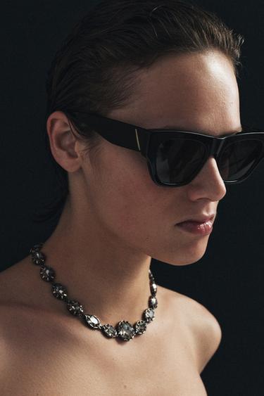 METAL JEWEL PIECES NECKLACE - Anthracite grey by Zara