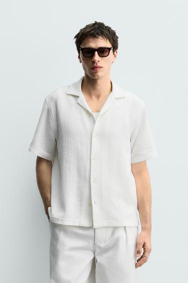REGULAR FIT STRIPED JACQUARD SHIRT - Oyster-white by Zara