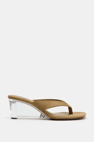 CLEAR WEDGE SANDALS - Sand Brown by Zara