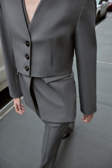 LAPEL-LESS CROPPED BLAZER - Grey by Zara