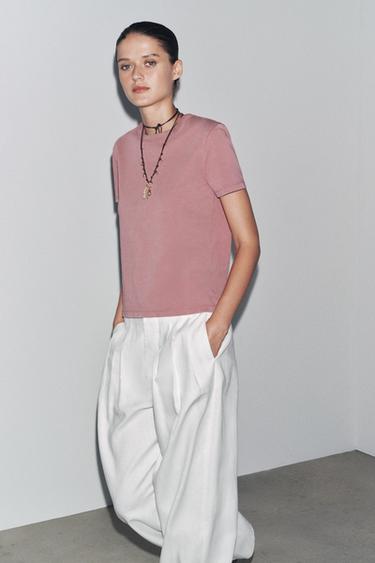 INTERLOCK short sleeve T-SHIRT - Chalk pink by Zara