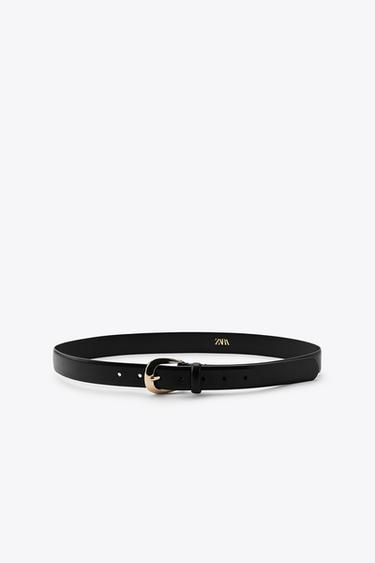 LEATHER BELT WITH OVAL BUCKLE - Black by Zara