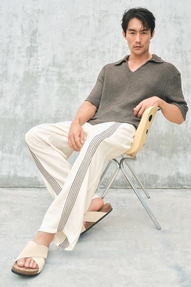 100% LINEN TROUSERS WITH STRIPES - Oyster-white by Zara