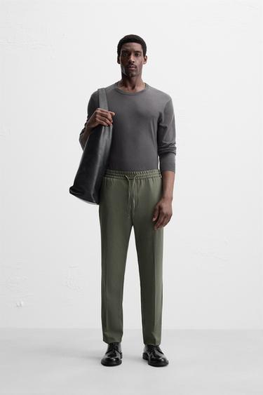 COMFORT JOGGER WAIST TROUSERS - Dark khaki by Zara - Image 0