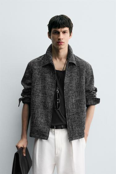 ZIP-UP TEXTURED OVERSHIRT - Black / White by Zara