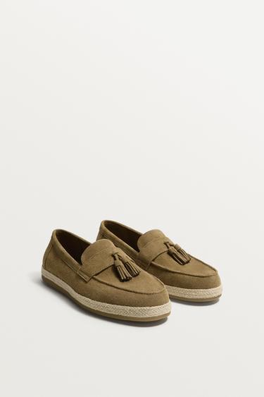 CASUAL LEATHER LOAFERS WITH TASSELS - Beige by Zara