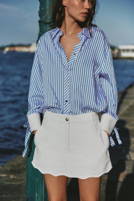 STRIPED SHIRT WITH BOWS - Blue/White by Zara - Image 0