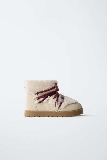 BEADED BOOTS WITH FAUX FUR - Ecru White by Zara