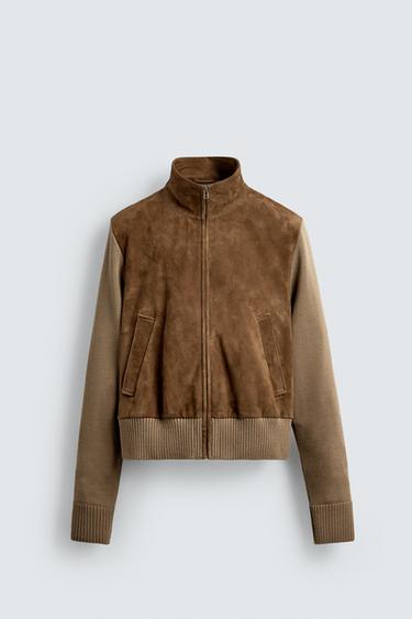 LIMITED EDITION COMBINED LEATHER JACKET - Dark camel by Zara
