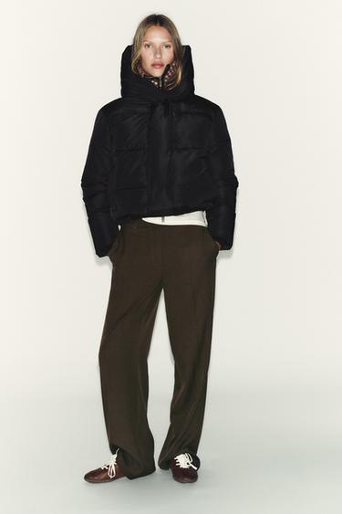 SHORT WATER-REPELLENT WINDPROOF HOODED ANORAK - Black by Zara