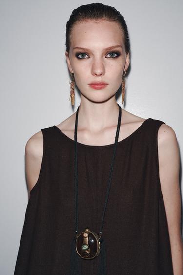 CORD, BOX AND STONE NECKLACE - Golden by Zara - Image 0