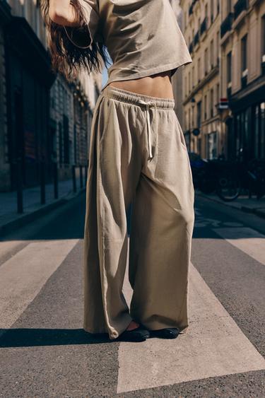 COTTON PLEATED TROUSERS - Sand by Zara
