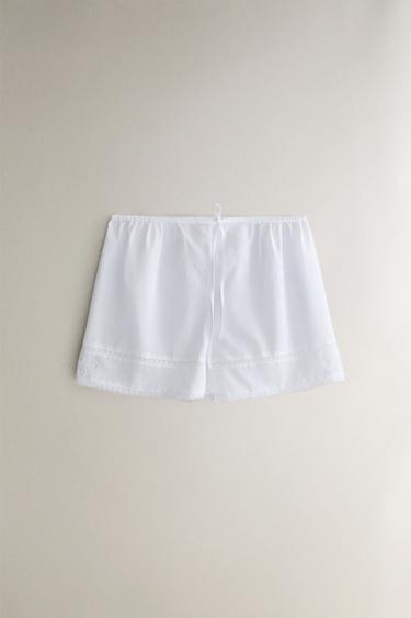 EMBROIDERY AND LACE SHORTS - White by Zara - Image 0