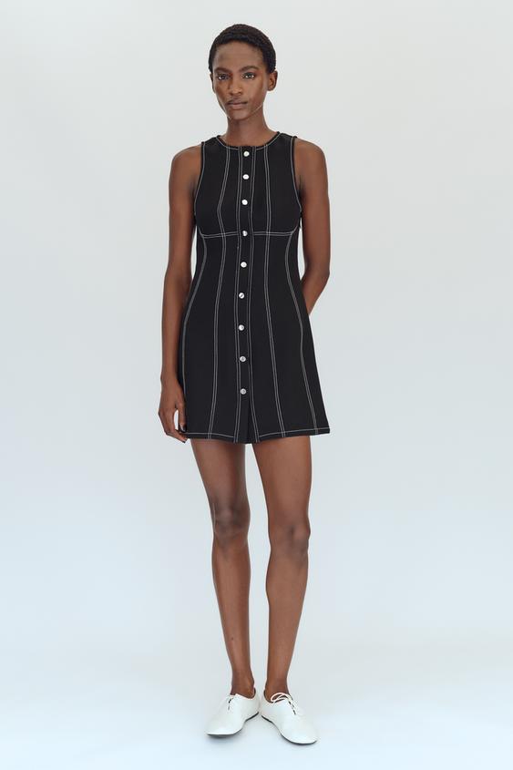 CONTRAST TOPSTITCHED MINI DRESS - Black by Zara - Image 0