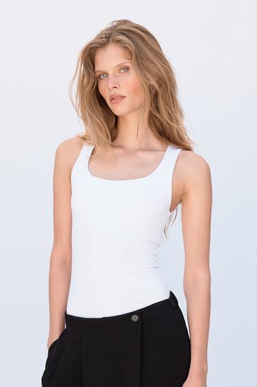 POLYAMIDE TOP WITH WIDE STRAPS - White by Zara