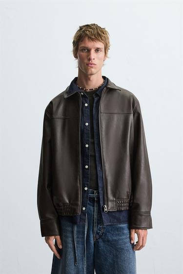 LEATHER EFFECT BOMBER JACKET - Chocolate brown by Zara