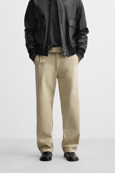 STRAIGHT-LEG TROUSERS WITH BELT - Sand by Zara