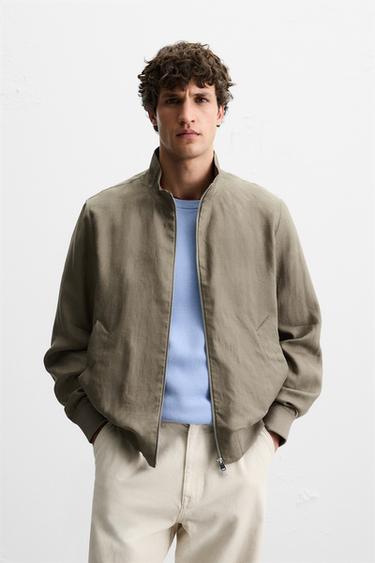 100% LINEN BOMBER JACKET - Light khaki by Zara