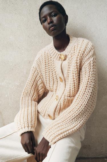 CHUNKY KNIT CARDIGAN - Ecru by Zara - Image 0