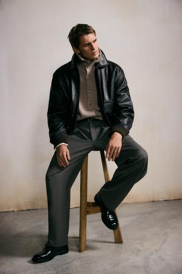 LEATHER JACKET WITH POCKETS - Black by Zara