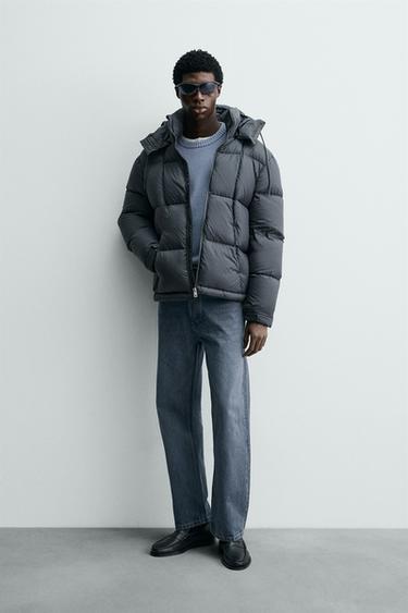 100% FEATHER WATER-REPELLENT PUFFER JACKET - Blue / Grey by Zara
