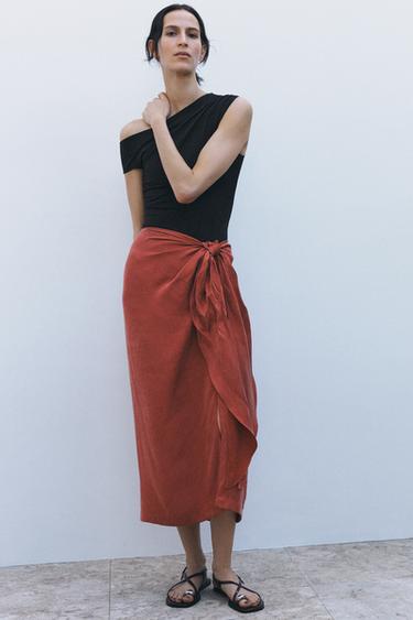 ZW COLLECTION TIE MIDI SKIRT - Terracotta by Zara - Image 0