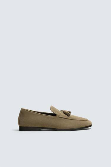 LEATHER LOAFERS WITH TASSELS - Taupe Grey by Zara