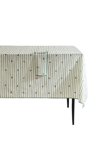 STRIPED TABLECLOTH WITH FLORAL EMBROIDERY - Green by Zara