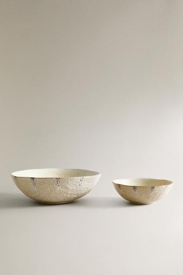 TEXTURED STONEWARE SALAD BOWL - Ecru / Blue by Zara - Image 0