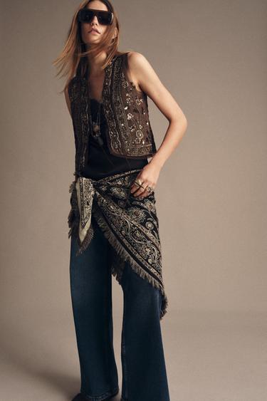 ZW COLLECTION BEADED EMBROIDERED WAISTCOAT - Chocolate brown by Zara - Image 0