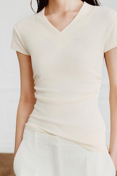 DRAPED LINEN BLEND T-SHIRT - Ecru by Zara