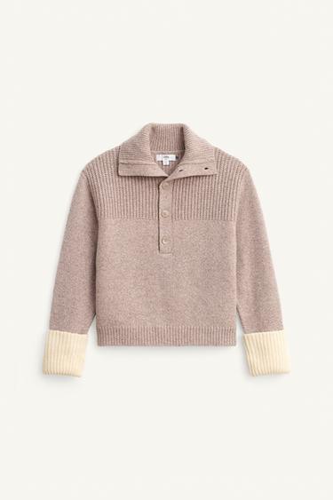 LIMITED EDITION WOOL BUTTONED COLLAR SWEATER - Brown / Taupe by Zara