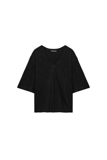 V-NECK T-SHIRT - Black by Zara
