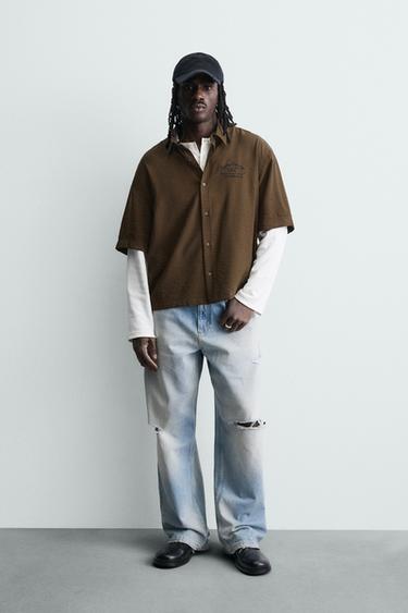 EMBROIDERED FLOWING SHIRT - Brown by Zara