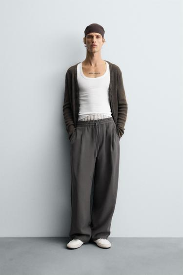 FLOWING TROUSERS WITH STITCHING - Dark grey by Zara - Image 0